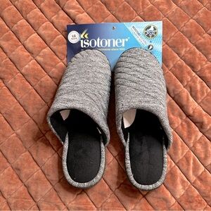 NWT Isotoner Grey & Black Comfort Slippers
